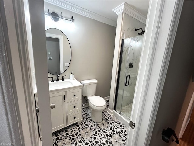 100 Petree Rd, Winston-Salem, NC 27106 - bathroom with a stall shower, vanity, crown molding, and tile patterned flooring