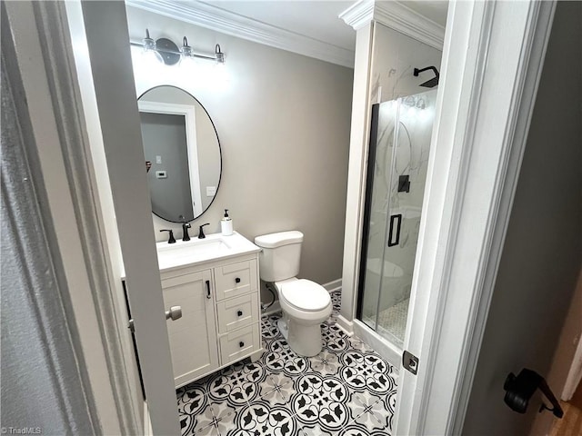 100 Petree Rd, Winston-Salem, NC 27106 - full bathroom featuring a shower stall, vanity, crown molding, and tile patterned flooring