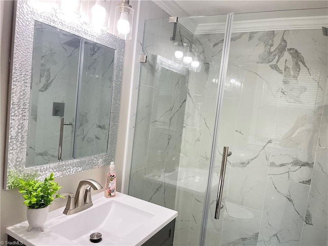 100 Petree Rd, Winston-Salem, NC 27106 - bathroom with vanity, a marble finish shower, and crown molding