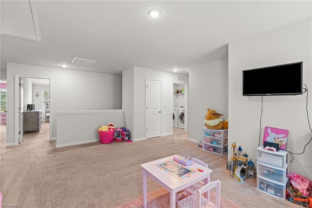 371 Royce Dr, Winston-Salem, NC 27107 - game room with visible vents, washer and clothes dryer, recessed lighting, and attic access