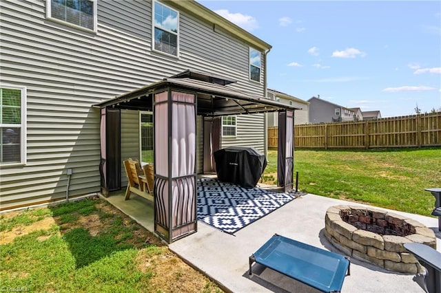 371 Royce Dr, Winston-Salem, NC 27107 - view of patio / terrace with fence, grilling area, a gazebo, and an outdoor fire pit