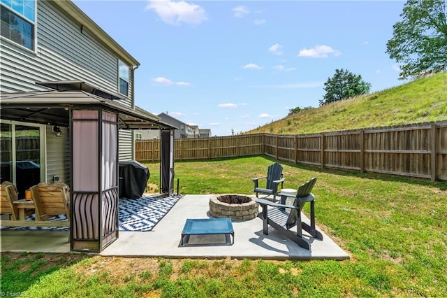 371 Royce Dr, Winston-Salem, NC 27107 - view of yard with a fire pit, a fenced backyard, and a patio area