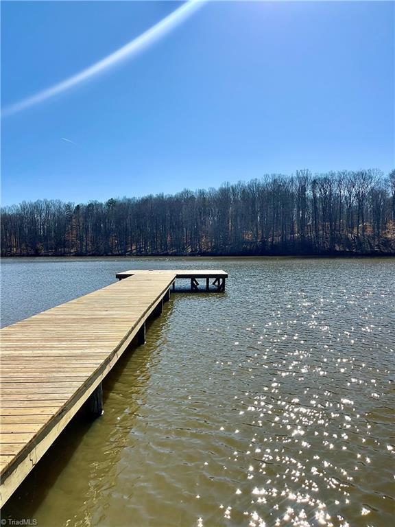 dock area featuring a water view and a forest view