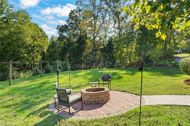 2108 Glenside Dr, Greensboro, NC 27405 - view of home's community with a fire pit, a lawn, and a patio