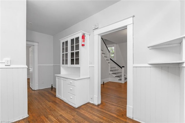 spacious closet featuring dark hardwood / wood-style flooring