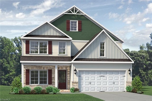 craftsman house with a garage and a front yard