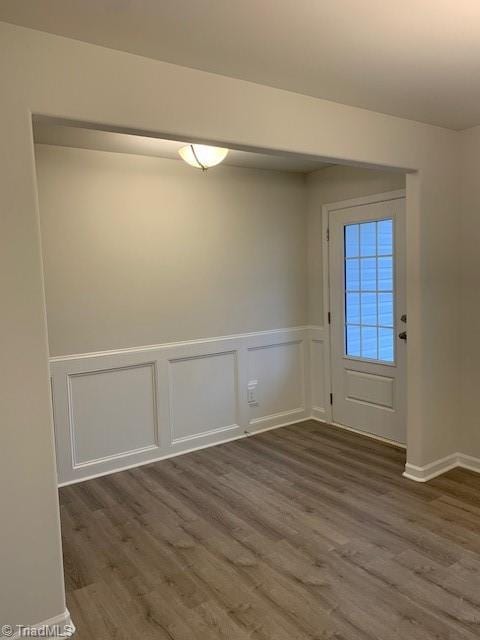 interior space with dark wood-type flooring