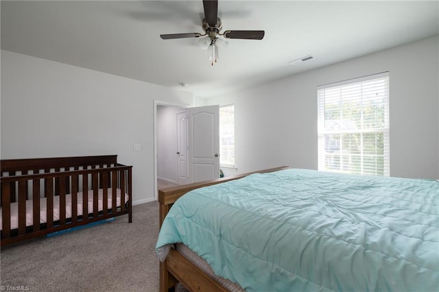 bedroom featuring carpet flooring and ceiling fan