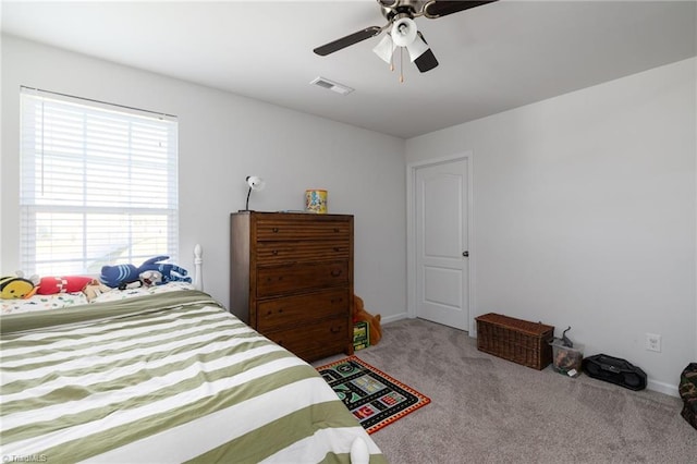 bedroom featuring carpet and ceiling fan