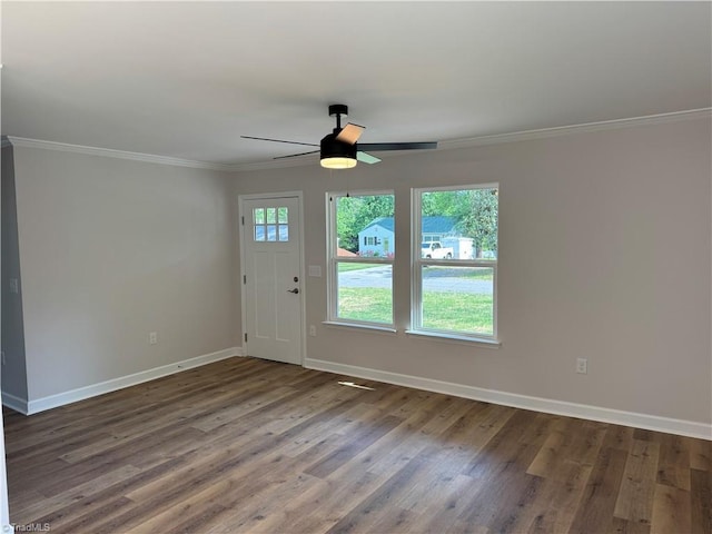 2322 Fernwood Dr, Greensboro, NC 27408 - entryway featuring baseboards, crown molding, wood finished floors, and a ceiling fan