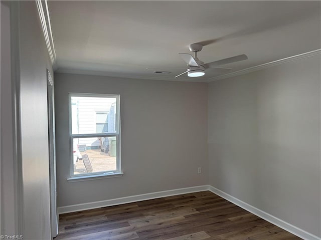 2322 Fernwood Dr, Greensboro, NC 27408 - unfurnished room featuring ornamental molding, dark wood-style floors, baseboards, and a ceiling fan