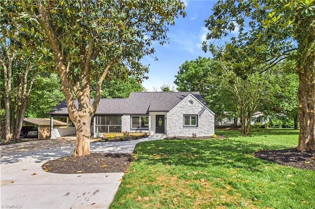 4334 Reidsville Rd, Winston-Salem, NC 27101 - view of front of property featuring stone siding, driveway, a carport, and a front yard