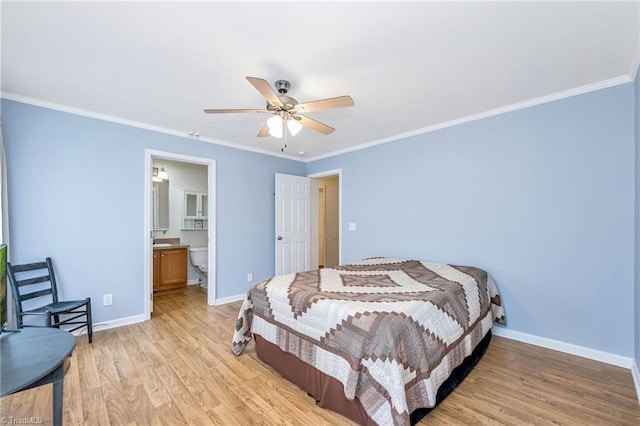 78 Arnies Ln, Sparta, NC 28675 - bedroom with light wood-type flooring, baseboards, crown molding, and ceiling fan