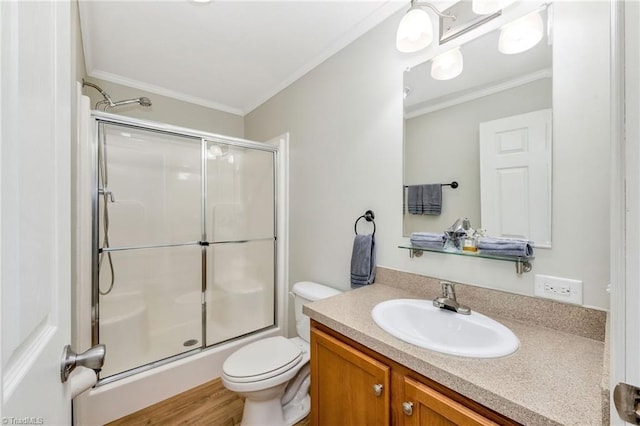 78 Arnies Ln, Sparta, NC 28675 - full bathroom with ornamental molding, a shower with shower door, vanity, and toilet