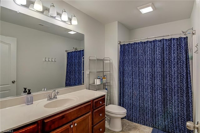 4116 Branch Point Ct, Pfafftown, NC 27040 - bathroom featuring toilet, vanity, tile patterned flooring, and a shower with shower curtain