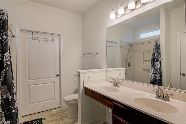 4116 Branch Point Ct, Pfafftown, NC 27040 - full bath featuring toilet, a shower with shower curtain, and double vanity