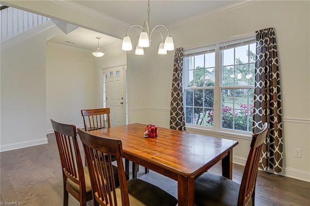 4116 Branch Point Ct, Pfafftown, NC 27040 - dining space featuring ornamental molding, baseboards, and dark wood-type flooring