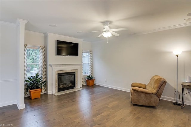 4116 Branch Point Ct, Pfafftown, NC 27040 - sitting room with ceiling fan, plenty of natural light, crown molding, and wood finished floors