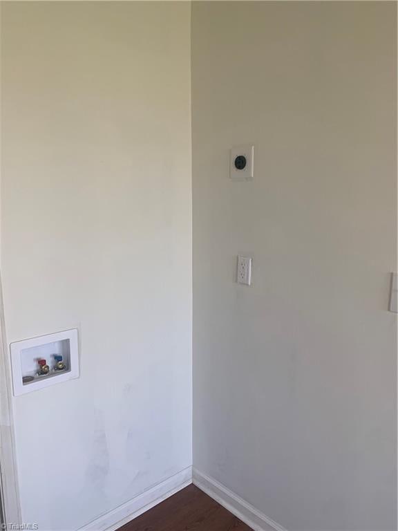 744 Caleb St, Eden, NC 27288 - laundry area featuring hookup for an electric dryer, hookup for a washing machine, baseboards, and dark wood-type flooring