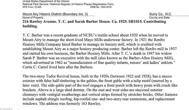 216 Rawley Ave, Mount Airy, NC 27030 - view of a document of related text
