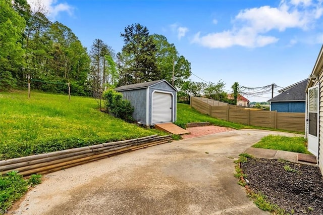 view of shed with fence