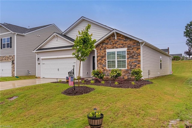 416 Bryson Blvd, Lexington, NC 27295 - view of front facade featuring stone siding, concrete driveway, a front yard, and an attached garage