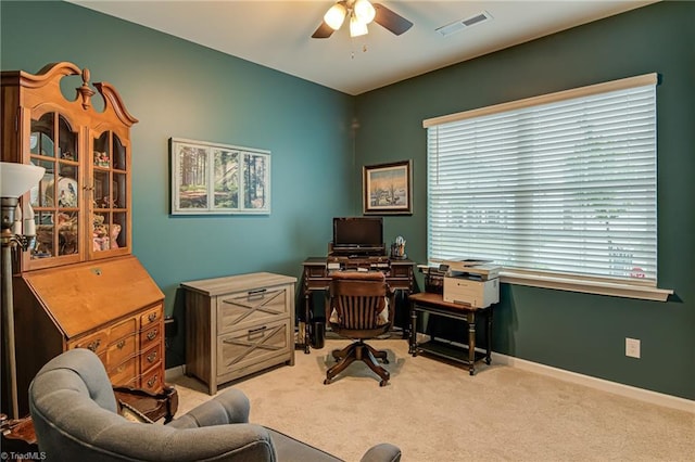 416 Bryson Blvd, Lexington, NC 27295 - carpeted home office featuring a ceiling fan and baseboards