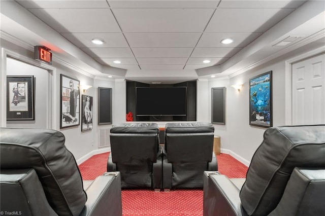 4607 Eden Bridge Dr, Kernersville, NC 27284 - carpeted home theater featuring ornamental molding and recessed lighting