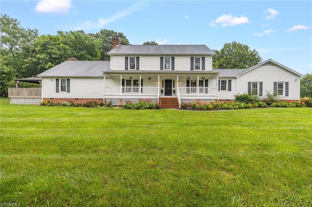 2305 Hunters Ridge Dr, Pleasant Garden, NC 27313 - farmhouse featuring a porch, crawl space, a chimney, and a front yard