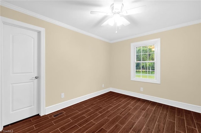 2305 Hunters Ridge Dr, Pleasant Garden, NC 27313 - empty room with baseboards, ornamental molding, dark wood finished floors, and ceiling fan