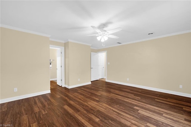 2305 Hunters Ridge Dr, Pleasant Garden, NC 27313 - empty room with baseboards, dark wood finished floors, a ceiling fan, and crown molding