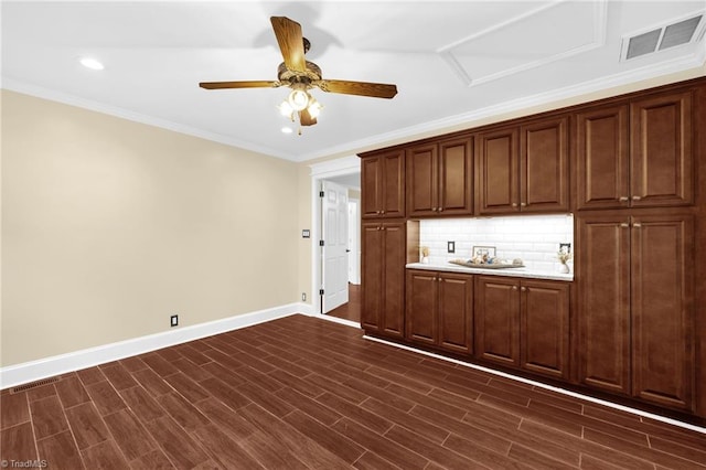 2305 Hunters Ridge Dr, Pleasant Garden, NC 27313 - kitchen featuring baseboards, light countertops, decorative backsplash, ceiling fan, and recessed lighting