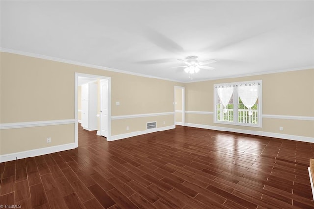 2305 Hunters Ridge Dr, Pleasant Garden, NC 27313 - unfurnished room featuring baseboards, a ceiling fan, dark wood-type flooring, and ornamental molding