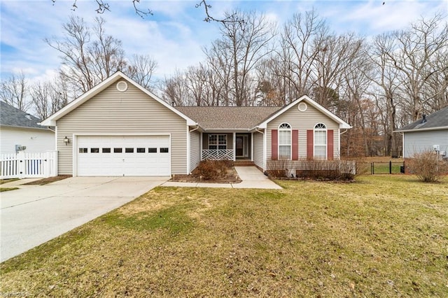 single story home featuring a garage and a front yard