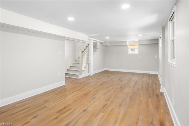 basement with light wood-type flooring