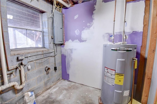 utility room with electric panel and electric water heater