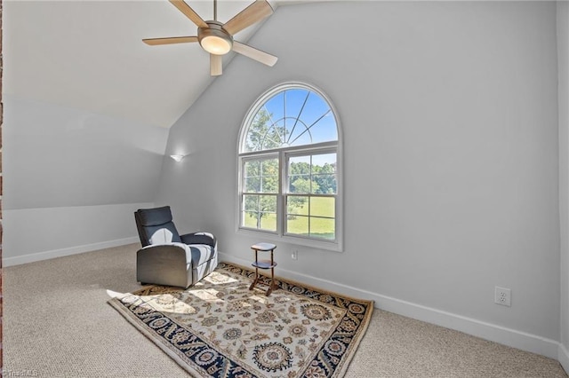 1902 Meadow Lake Ln, Sophia, NC 27350 - living area with vaulted ceiling, ceiling fan, carpet floors, and baseboards