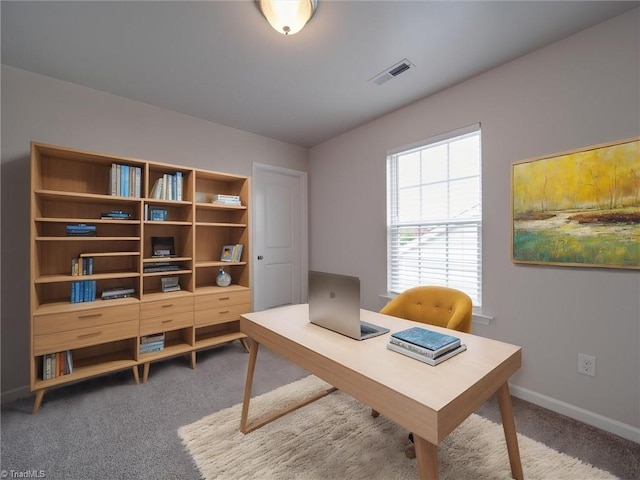 view of carpeted home office