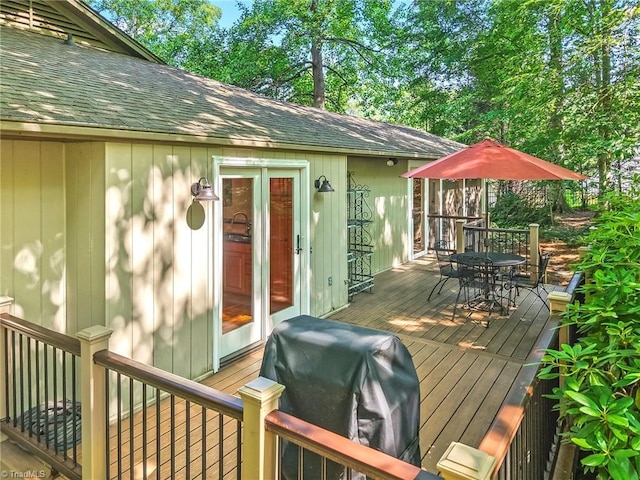 5017 Timbrook Ln, Winston-Salem, NC 27103 - wooden deck featuring outdoor dining space and grilling area