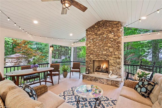5017 Timbrook Ln, Winston-Salem, NC 27103 - view of patio with an outdoor living space with a fireplace and ceiling fan