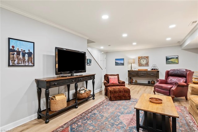 5017 Timbrook Ln, Winston-Salem, NC 27103 - living room featuring crown molding, light wood finished floors, recessed lighting, and baseboards