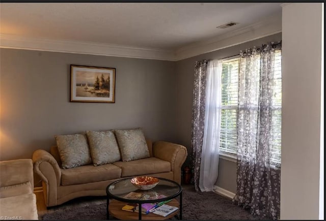 5227 Eagle Creek Dr, Charlotte, NC 28269 - living area with ornamental molding, carpet, and baseboards