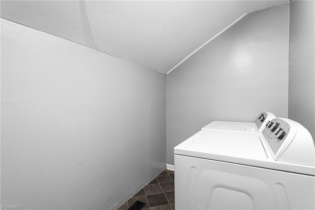 307 W Austin St, Mebane, NC 27302 - laundry area with washer and clothes dryer and dark tile patterned floors