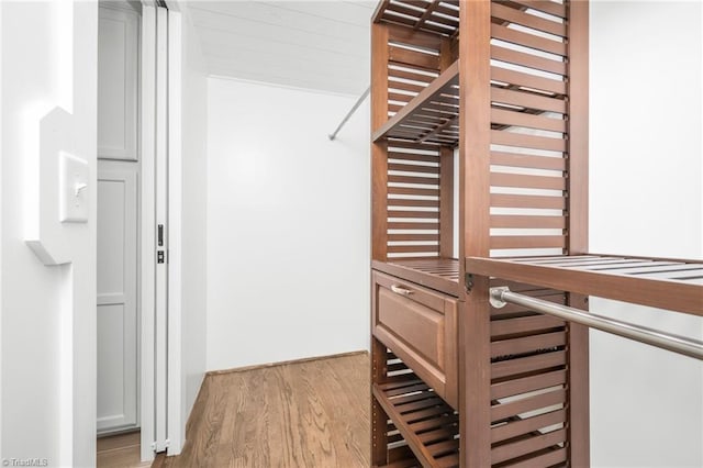 walk in closet with wood finished floors