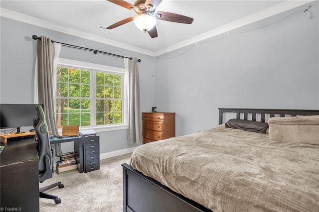 7821 Charles Place Dr, Kernersville, NC 27284 - carpeted bedroom featuring crown molding, an office area, and a ceiling fan