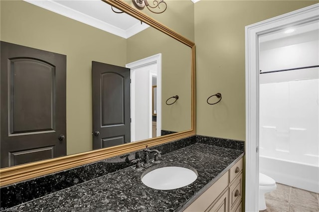 7821 Charles Place Dr, Kernersville, NC 27284 - bathroom with vanity, ornamental molding, and shower / tub combination