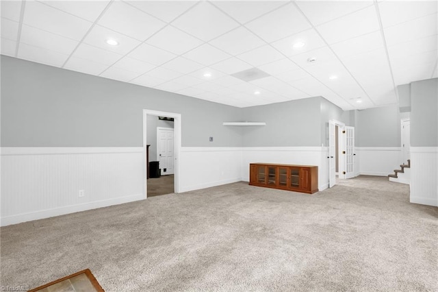 7821 Charles Place Dr, Kernersville, NC 27284 - unfurnished living room featuring wainscoting, carpet flooring, recessed lighting, and stairway