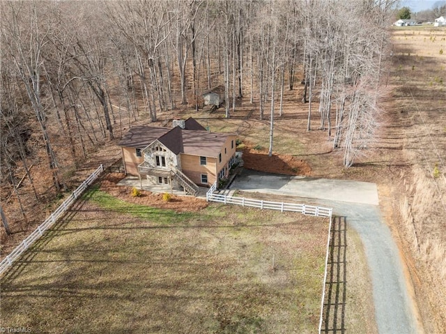 drone / aerial view with a rural view