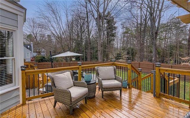 deck featuring a fenced backyard