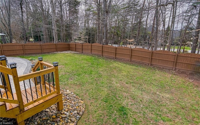 view of yard with a fenced backyard